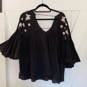 Anthro Sequined Flutter Sleeve Top